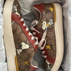 Coach Brown and Red Snoopy High-Top Sneakers